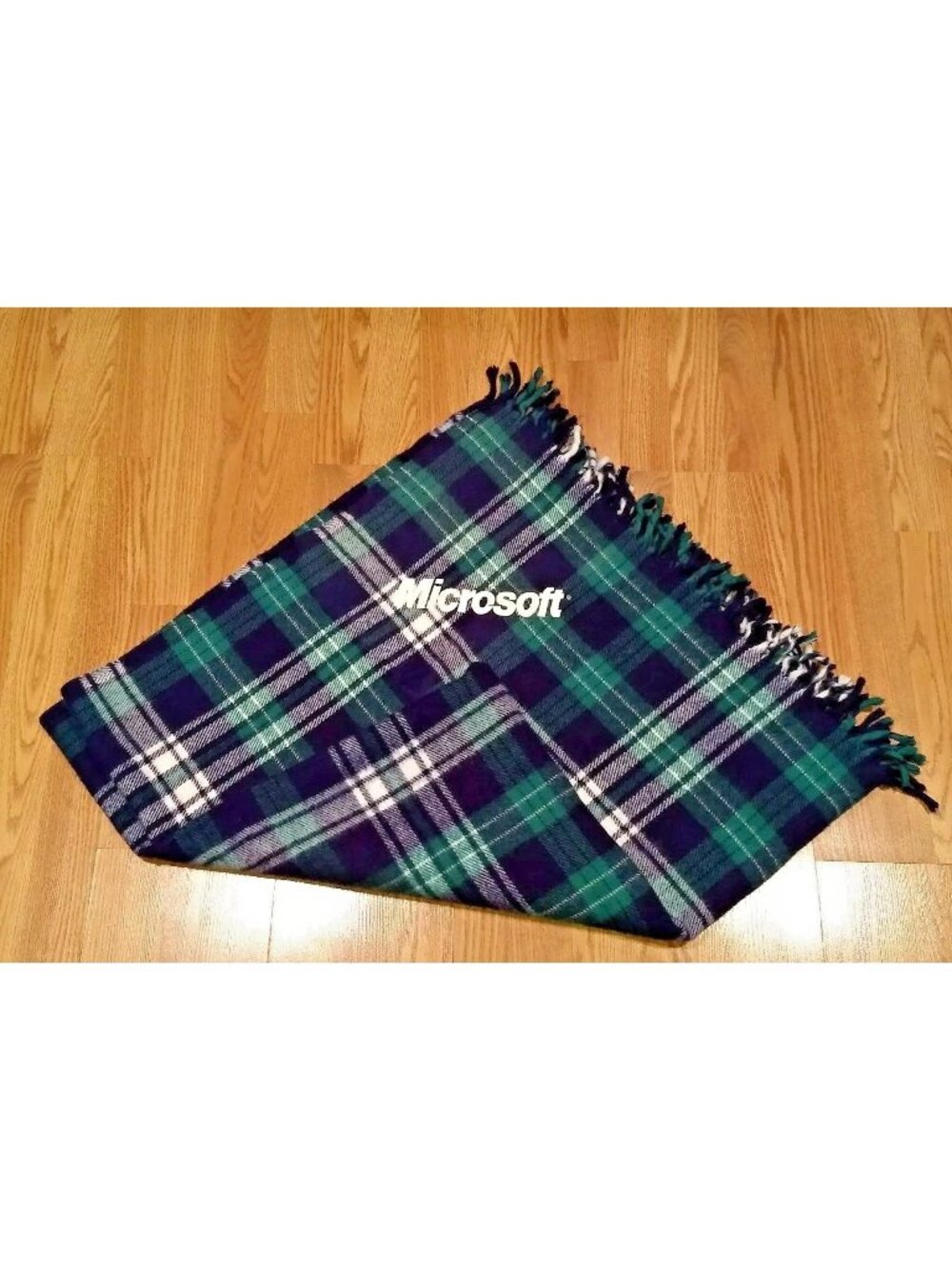 Vintage Microsoft Plaid Blue Green Blanket Throw Faribo EUC